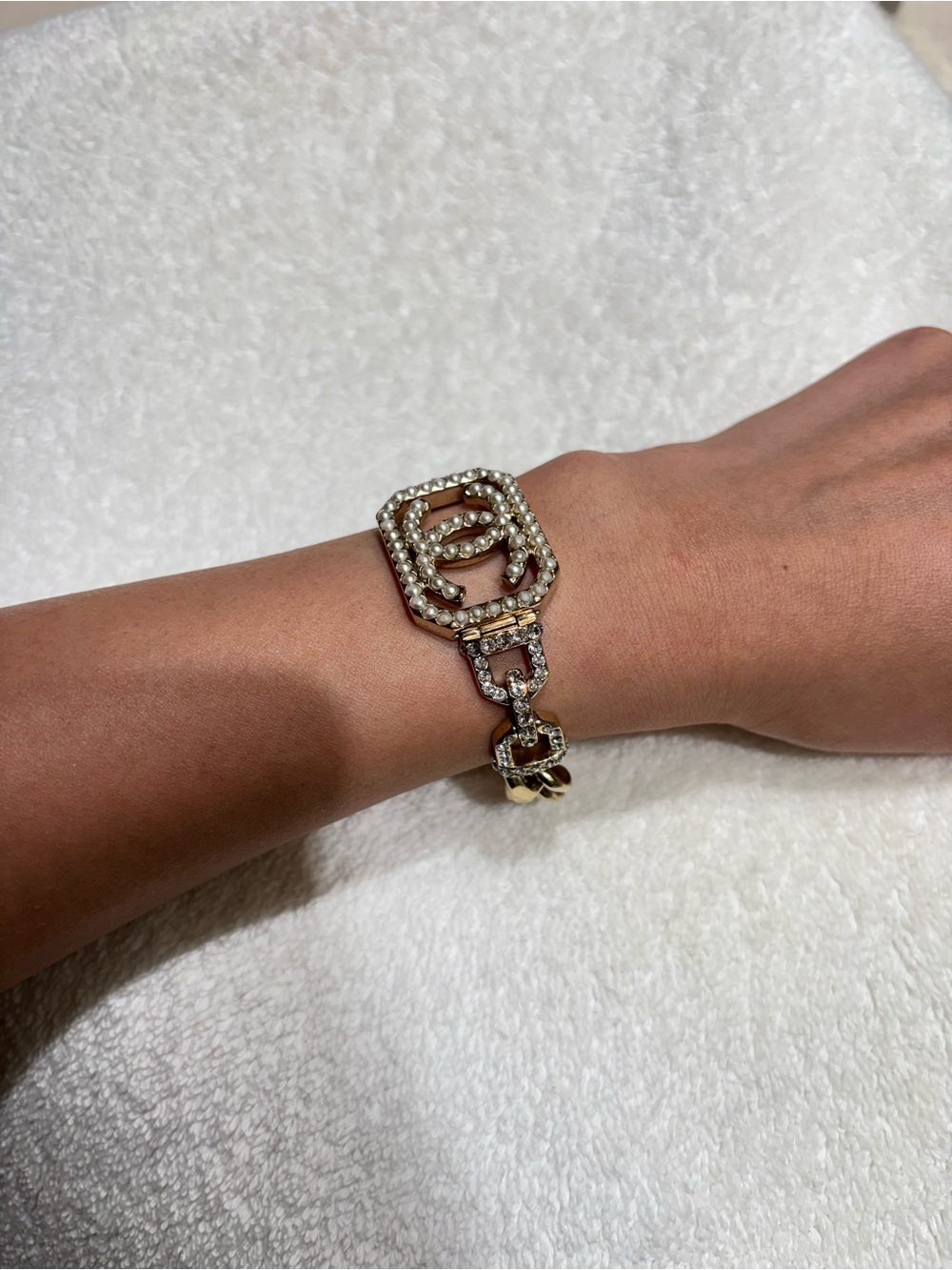 Authentic Chanel Gold plated and Pearl Accent Women's Bracelet